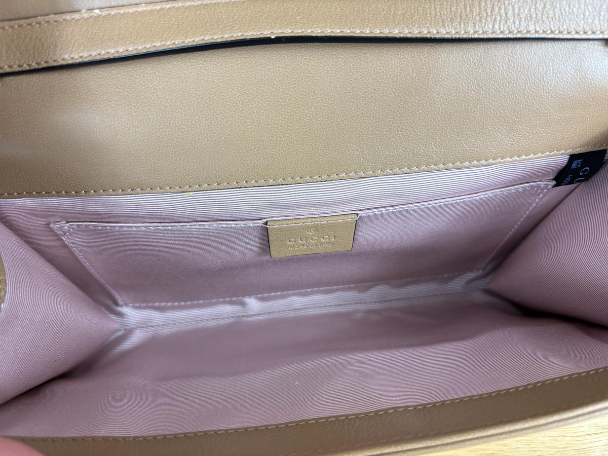 Authentic Gucci GG Linea Matisse Brown Leather Shoulder Bag