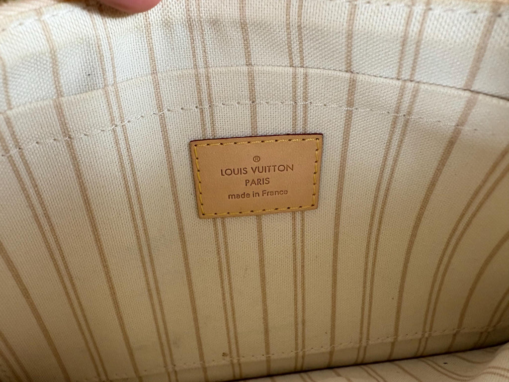Authentic Louis Vuitton Neverfull MM Pouch Wristlet Damier Azur Bag with Box