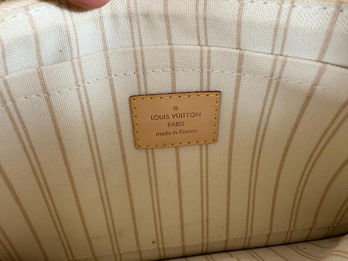 Authentic Louis Vuitton Neverfull MM Pouch Wristlet Damier Azur Bag with Box