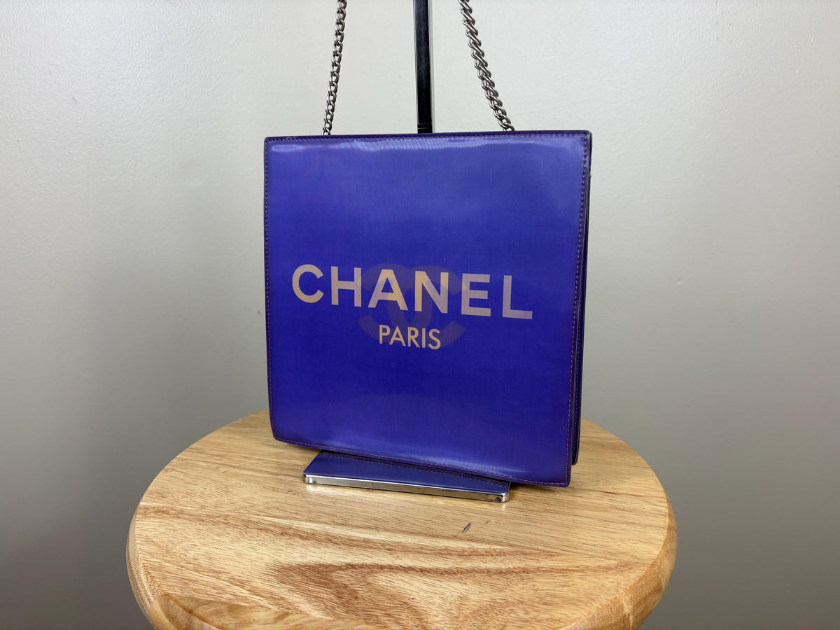 Authentic Chanel Coco Mark Hologram Purple Chain Tote