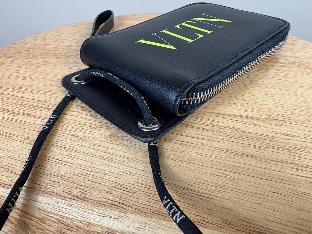 Authentic Valentino Black Leather Bifold Wallet with Strap VLTN