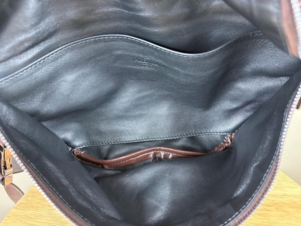 Authentic Valentino Garavani VLNT Brown Calfskin Leather Belt Bag
