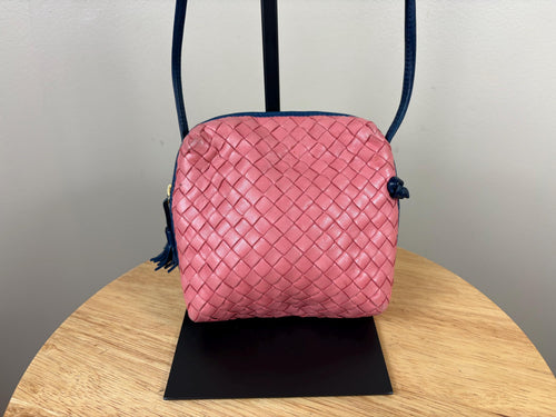 Authentic Bottega Veneta Blue and Pink Nodini Nappa Red Leather Crossbody Bag