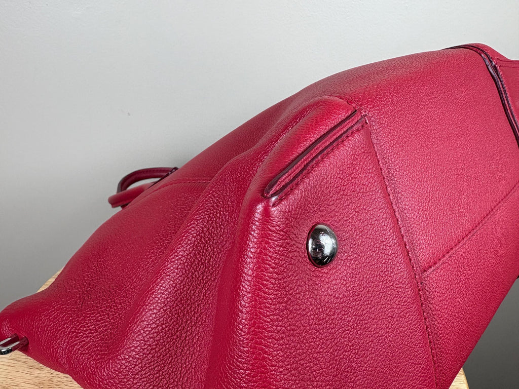 Authentic Louis Vuitton Taurillon Lock It MM Red Leather Top Handle Bag