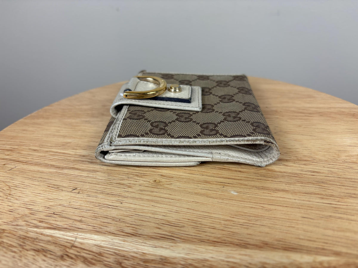 Authentic Gucci Compact Wallet White Leather GG