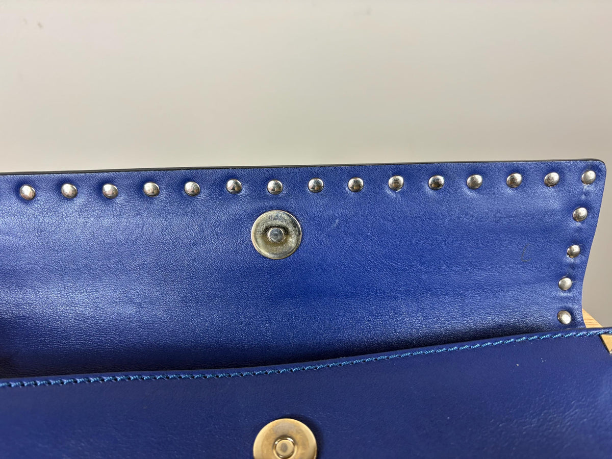 Authentic Valentino Rock Stud Blue Leather Clutch