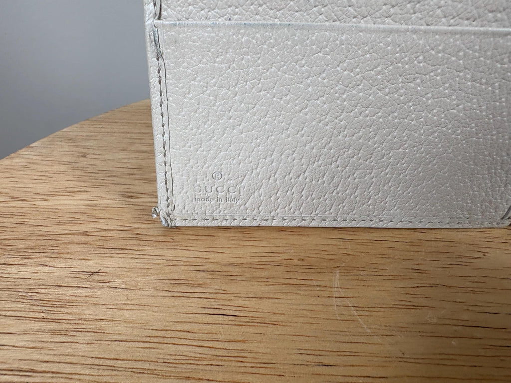 Authentic Gucci Compact Wallet White Leather GG