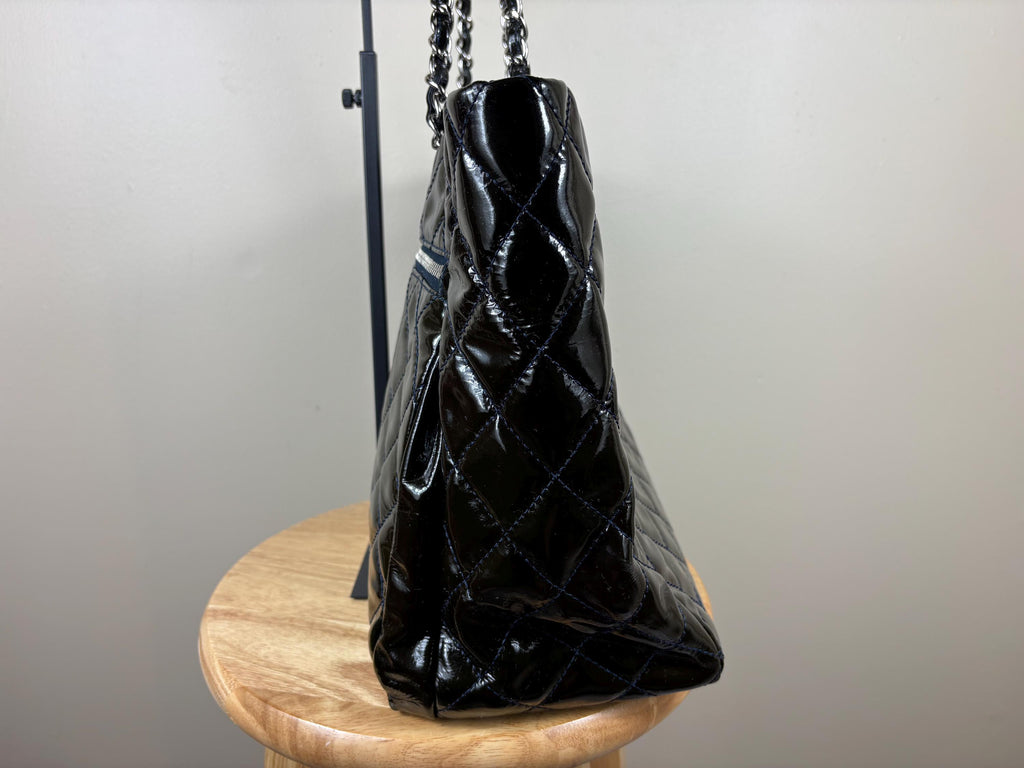 Authentic Chanel Chic and Glitter Ligne Timeless Vintage Patent Leather Tote Bag
