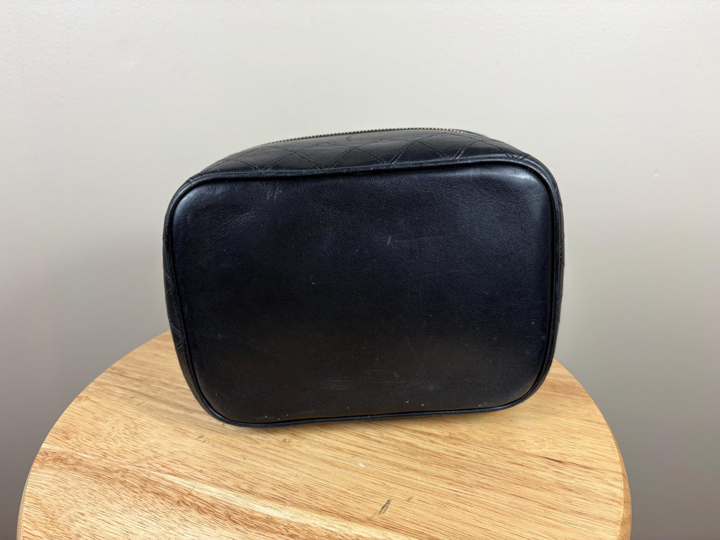 Authentic Chanel Vintage Quilted CC Black Leather Cosmetic Pouch