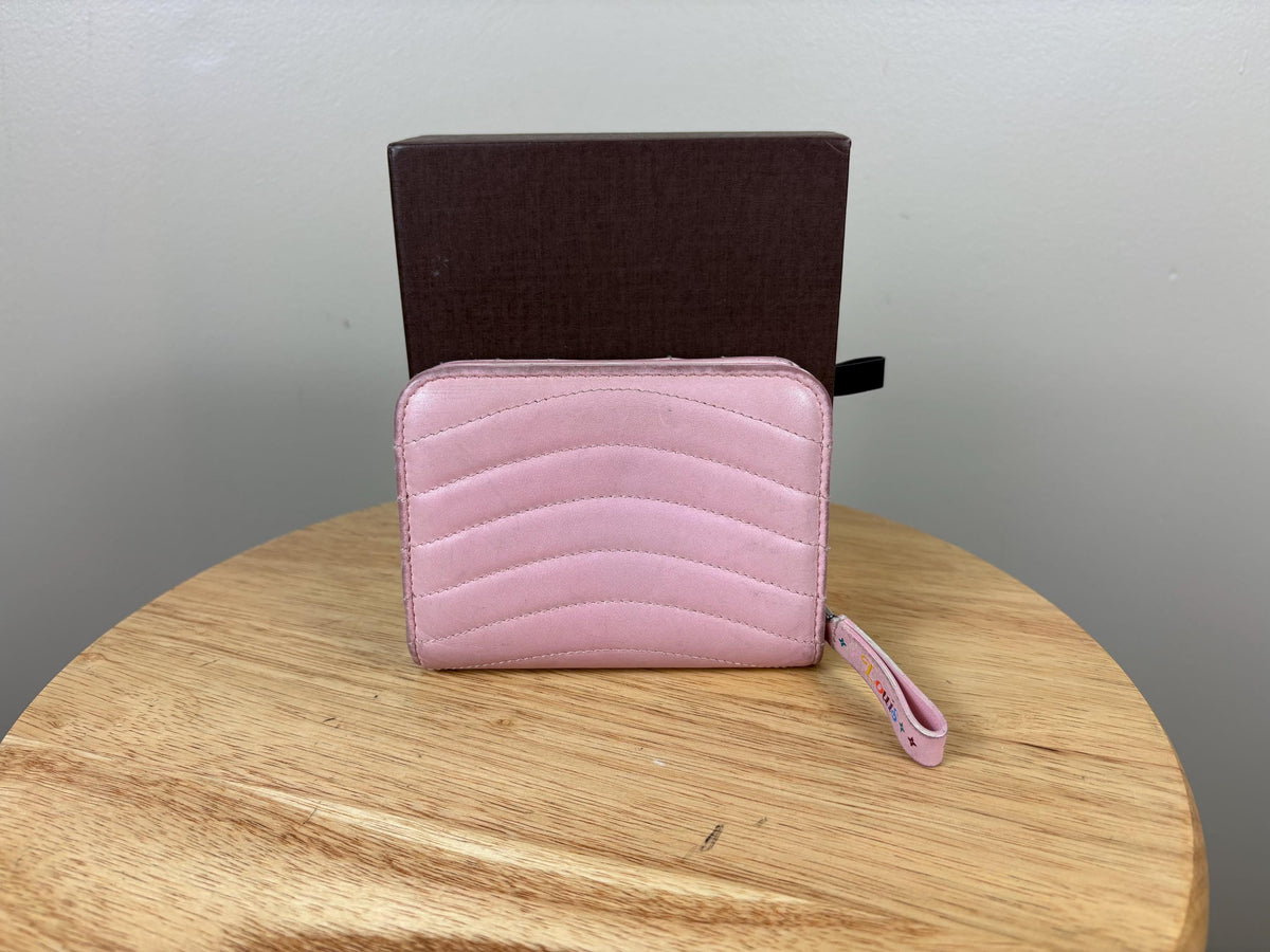Authentic Louis Vuitton  New Wave Pink Leather Compact Zip Wallet