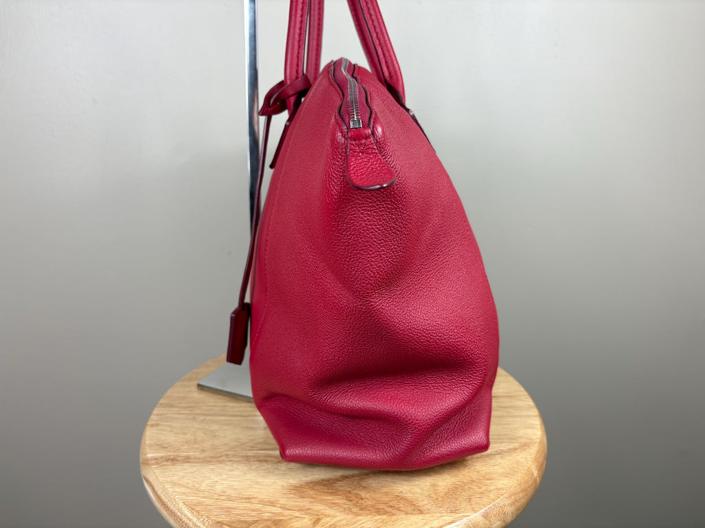 Authentic Louis Vuitton Taurillon Lock It MM Red Leather Top Handle Bag