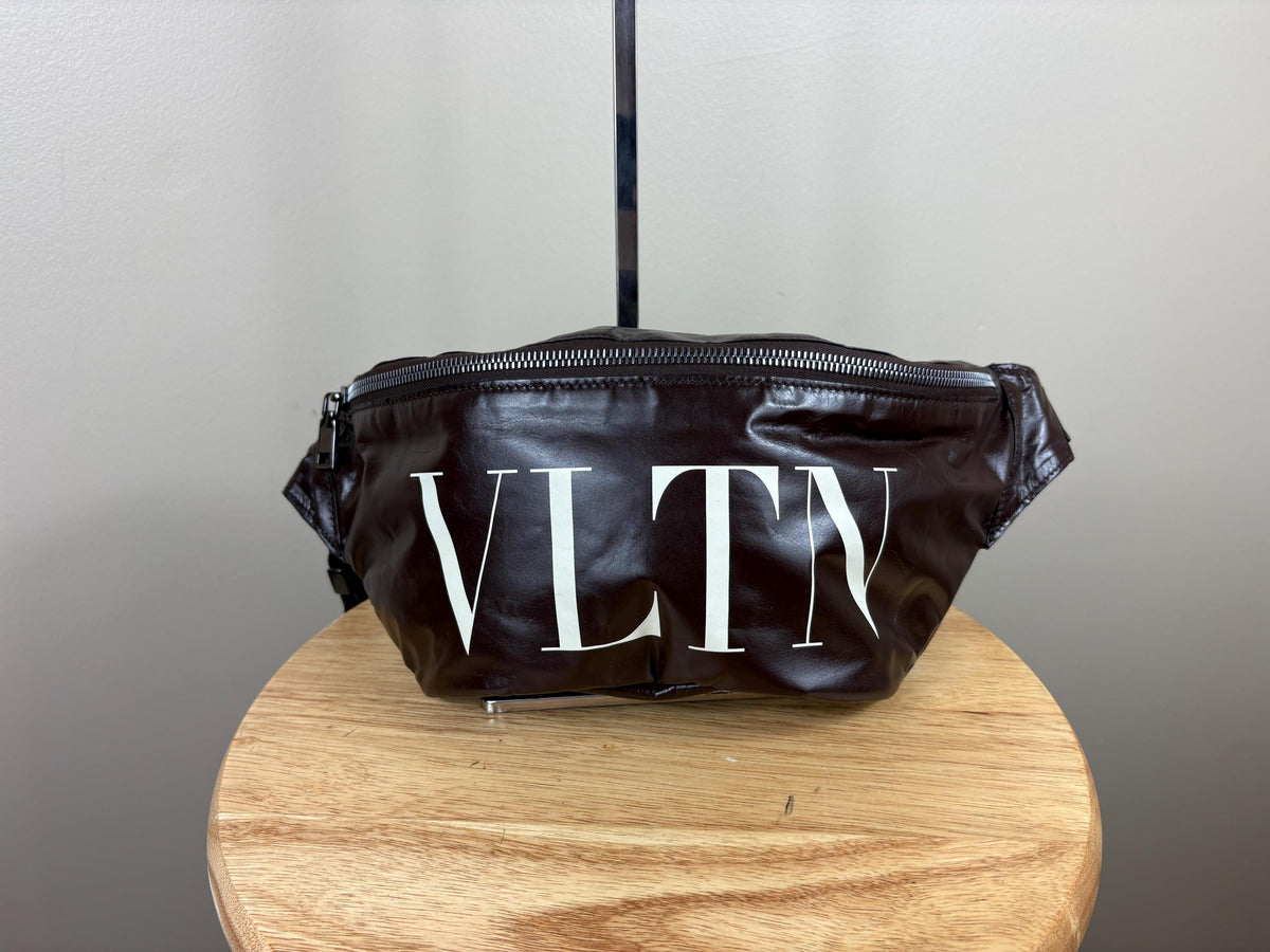 Authentic Valentino Garavani VLNT Brown Calfskin Leather Belt Bag