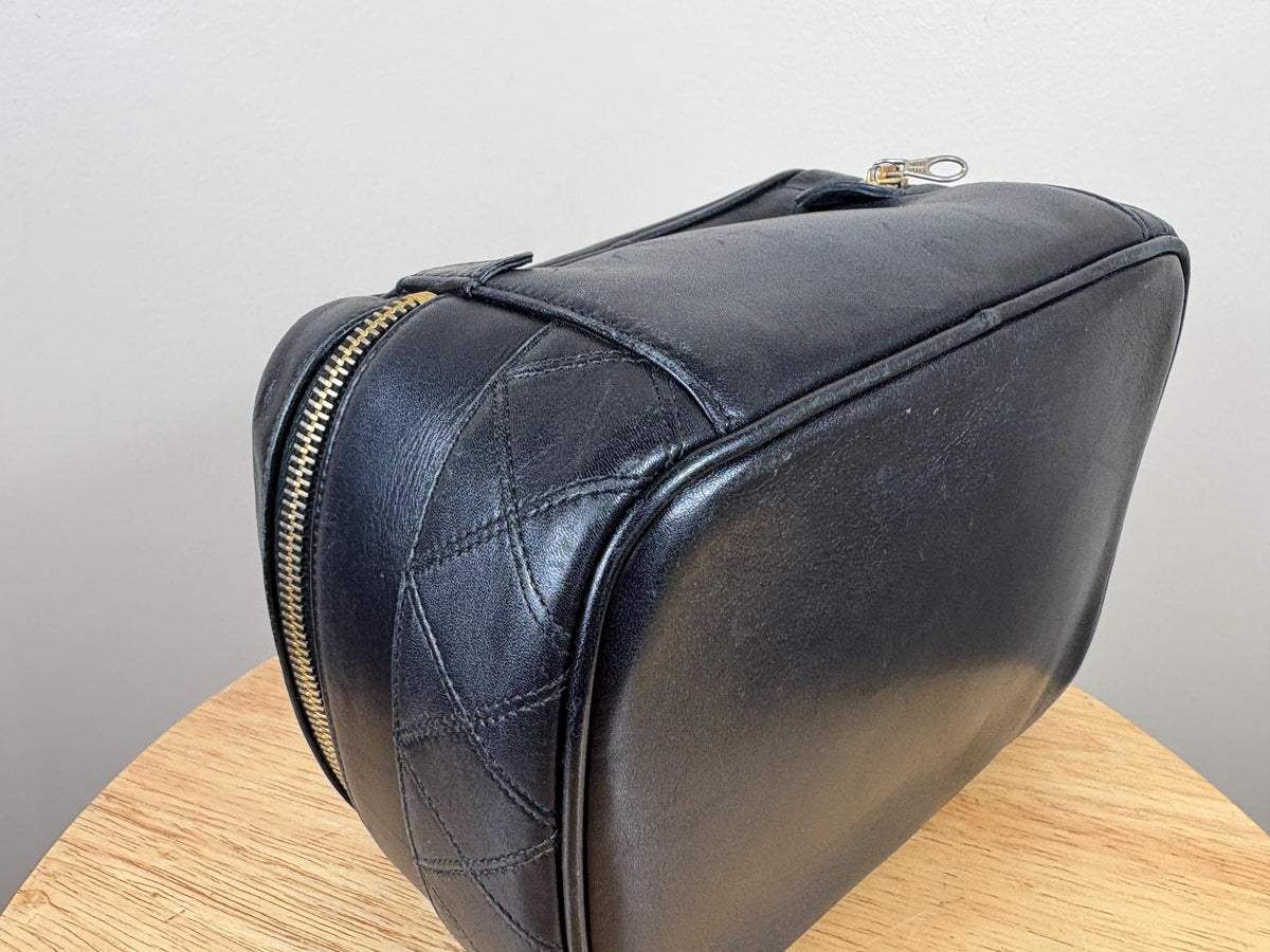 Authentic Chanel Vintage Quilted CC Black Leather Cosmetic Pouch