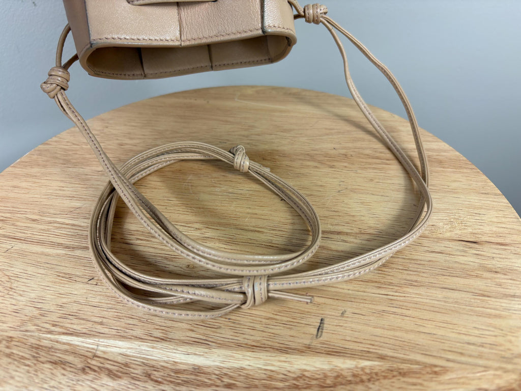 Authentic Bottega Veneta Beige Mini Cassette Bucket Leather Crossbody Bag