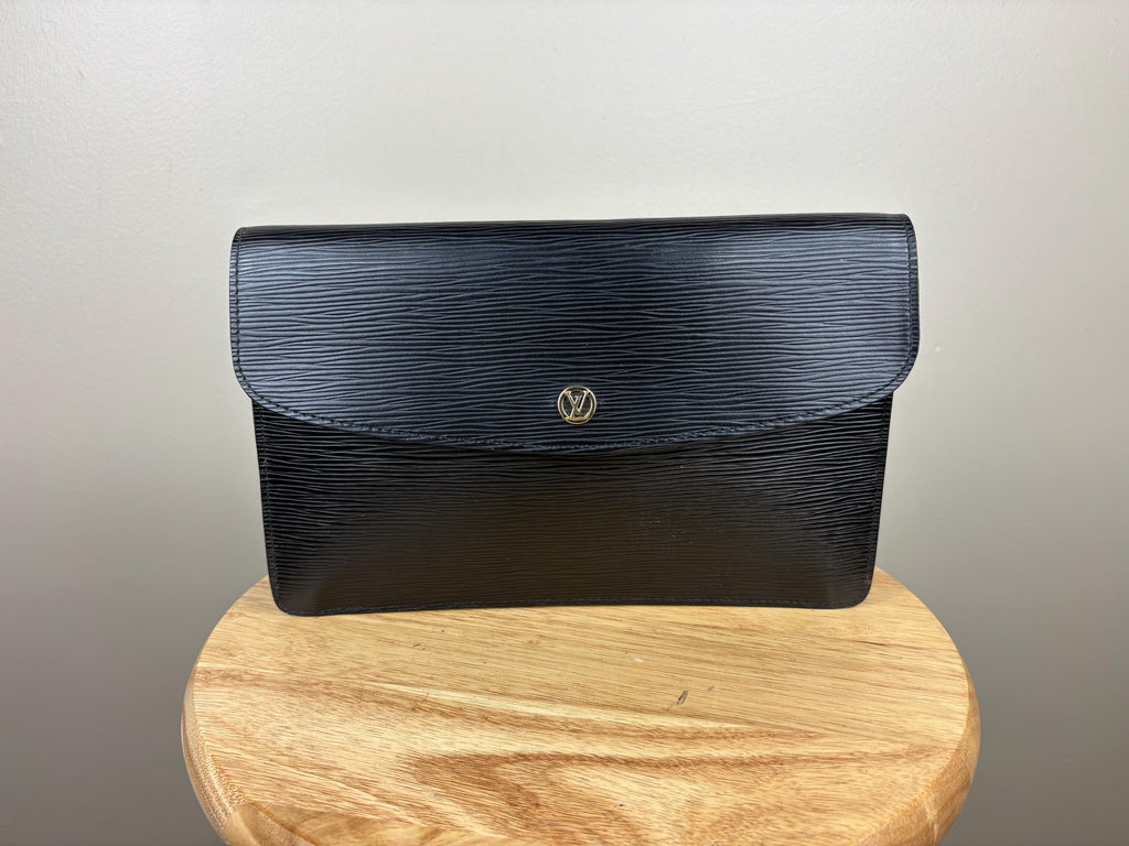 Authentic Louis Vuitton Epi Black Leather Montaigne 27 Clutch Pouch