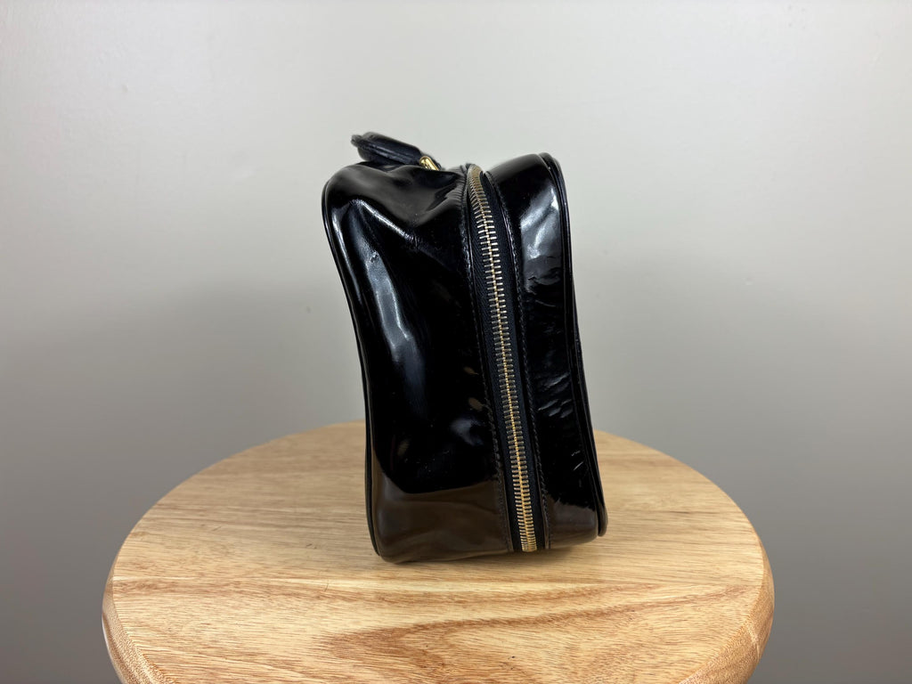 Authentic Chanel Vintage Patent Leather Black CC Vanity Case w/ COA