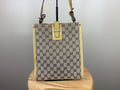 Authentic Gucci GG Cloth and Yellow Leather Shoulder Tote