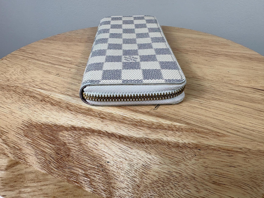 Authentic Louis Vuitton Damier Azur Clemence Zip Around Wallet w/ Pink Interior