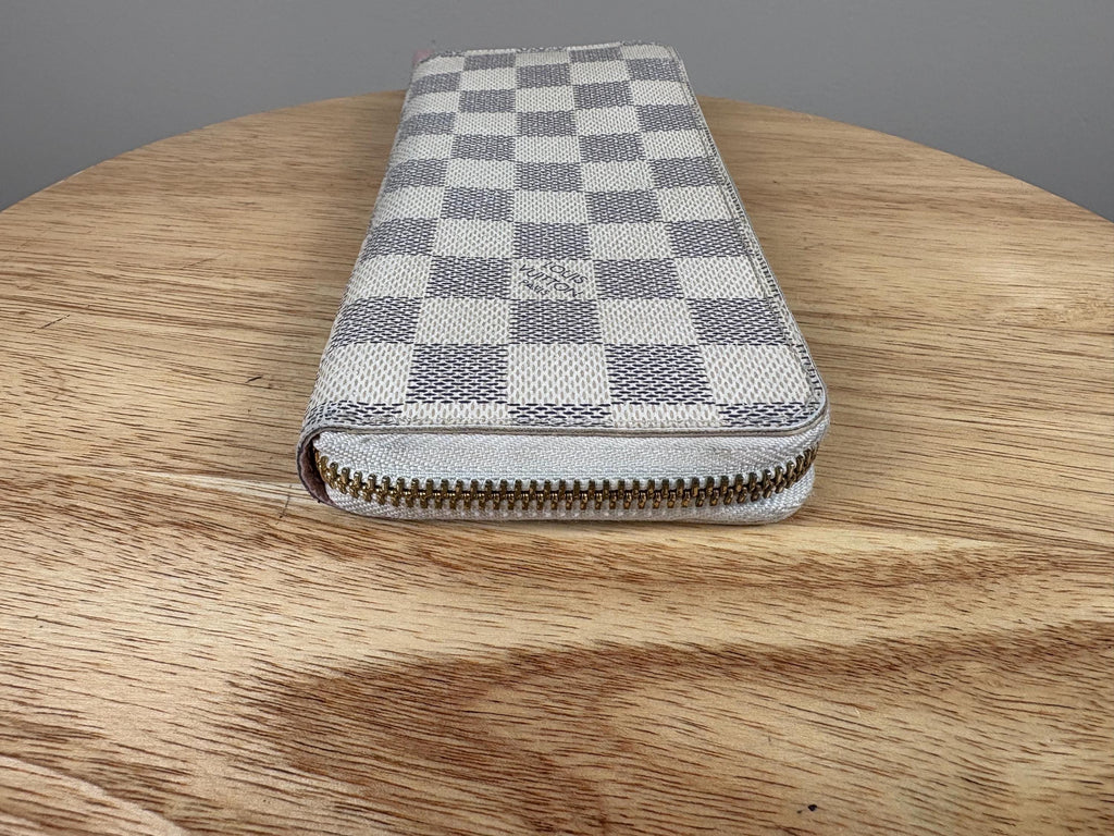 Authentic Louis Vuitton Damier Azur Clemence Zip Around Wallet w/ Pink Interior
