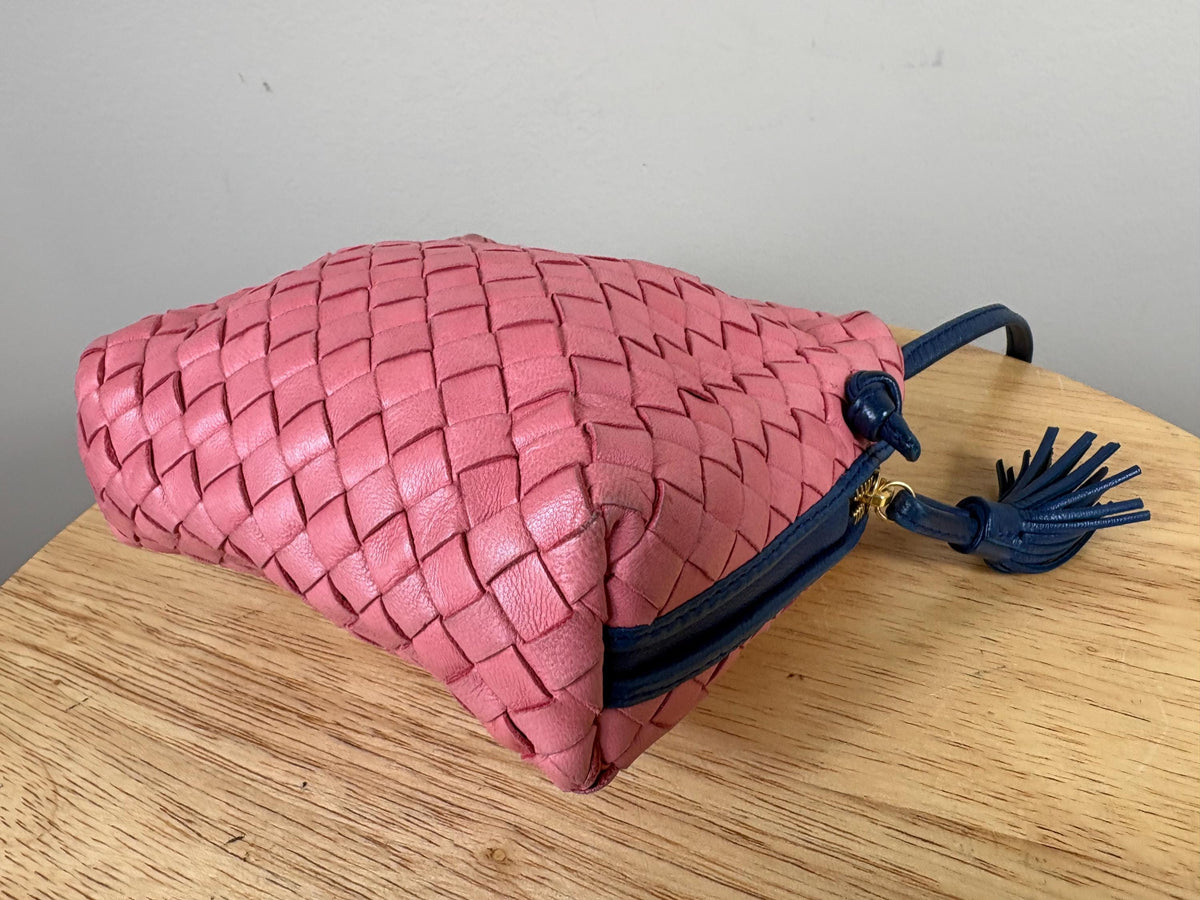 Authentic Bottega Veneta Blue and Pink Nodini Nappa Red Leather Crossbody Bag