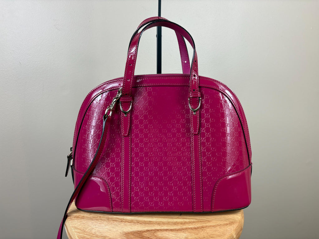 Authentic Gucci Hot Pink Small Microguccissima Patent Nice Dome 2-Way Bag