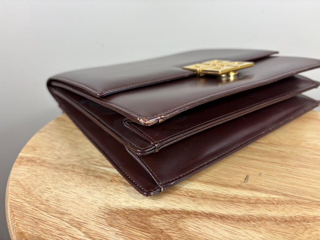 Authentic Givenchy Brown Leather Top Handle Shoulder Bag w/ Gold Hardware
