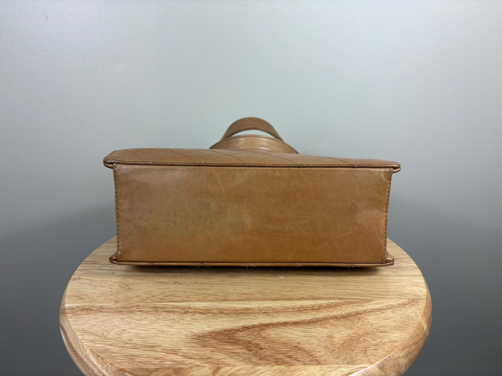 Authentic Chanel Vintage Matelasse Brown Lambskin Double Stitch Top Handle Bag w/ COA