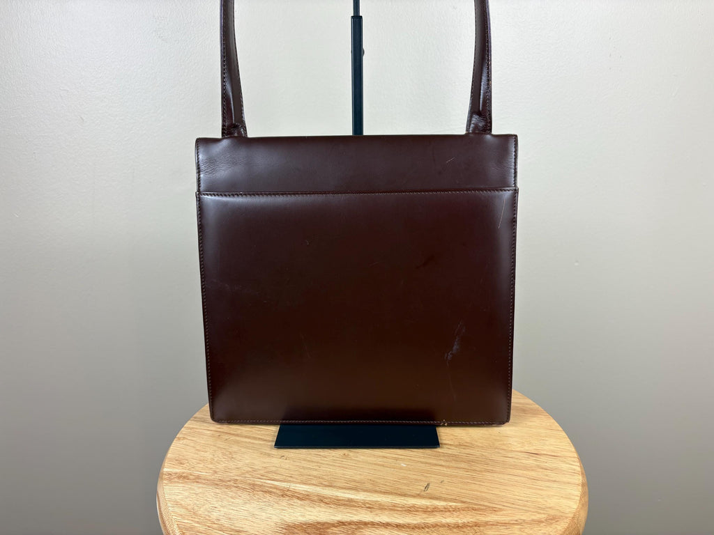 Authentic Givenchy Brown Leather Top Handle Shoulder Bag w/ Gold Hardware