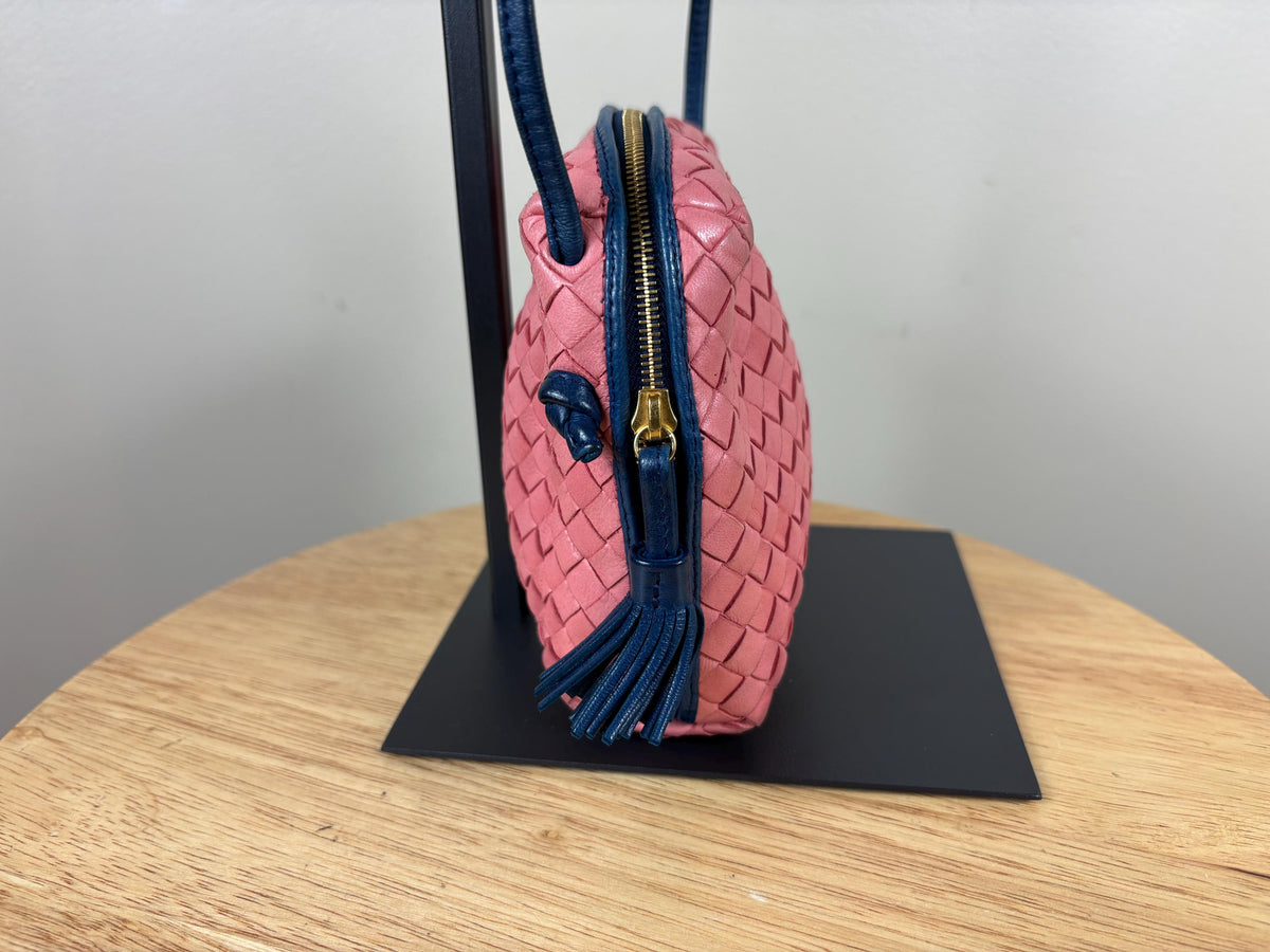 Authentic Bottega Veneta Blue and Pink Nodini Nappa Red Leather Crossbody Bag