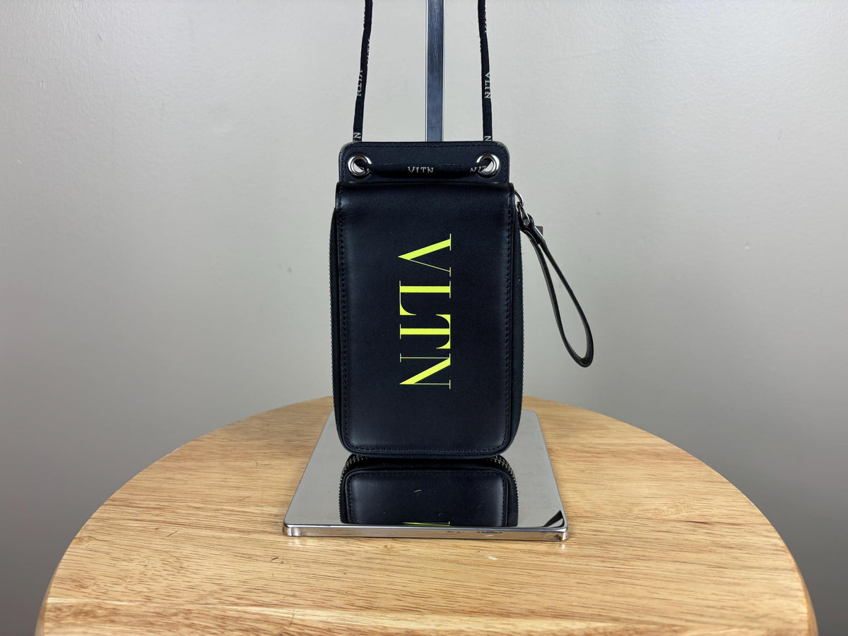 Authentic Valentino Black Leather Bifold Wallet with Strap VLTN