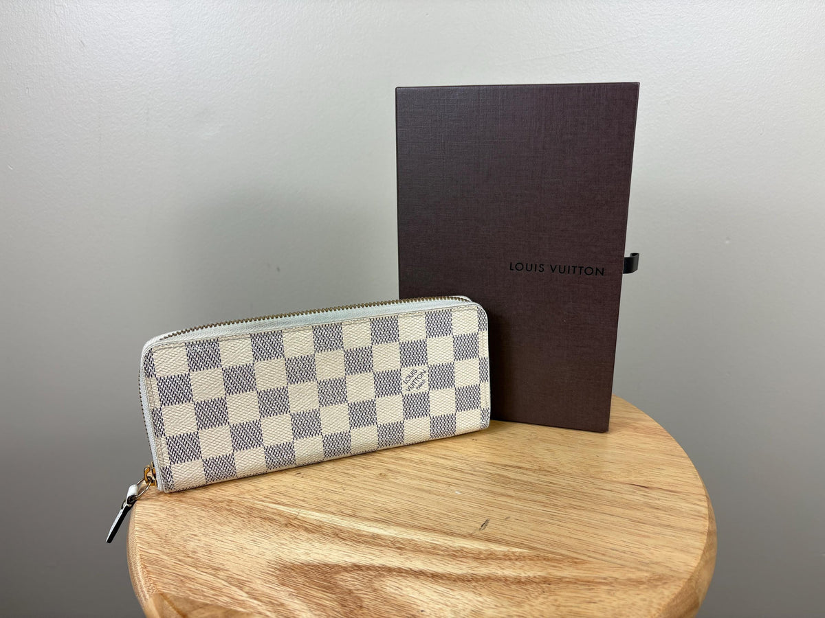Authentic Louis Vuitton Damier Azur Clemence Zip Around Wallet w/ Pink Interior