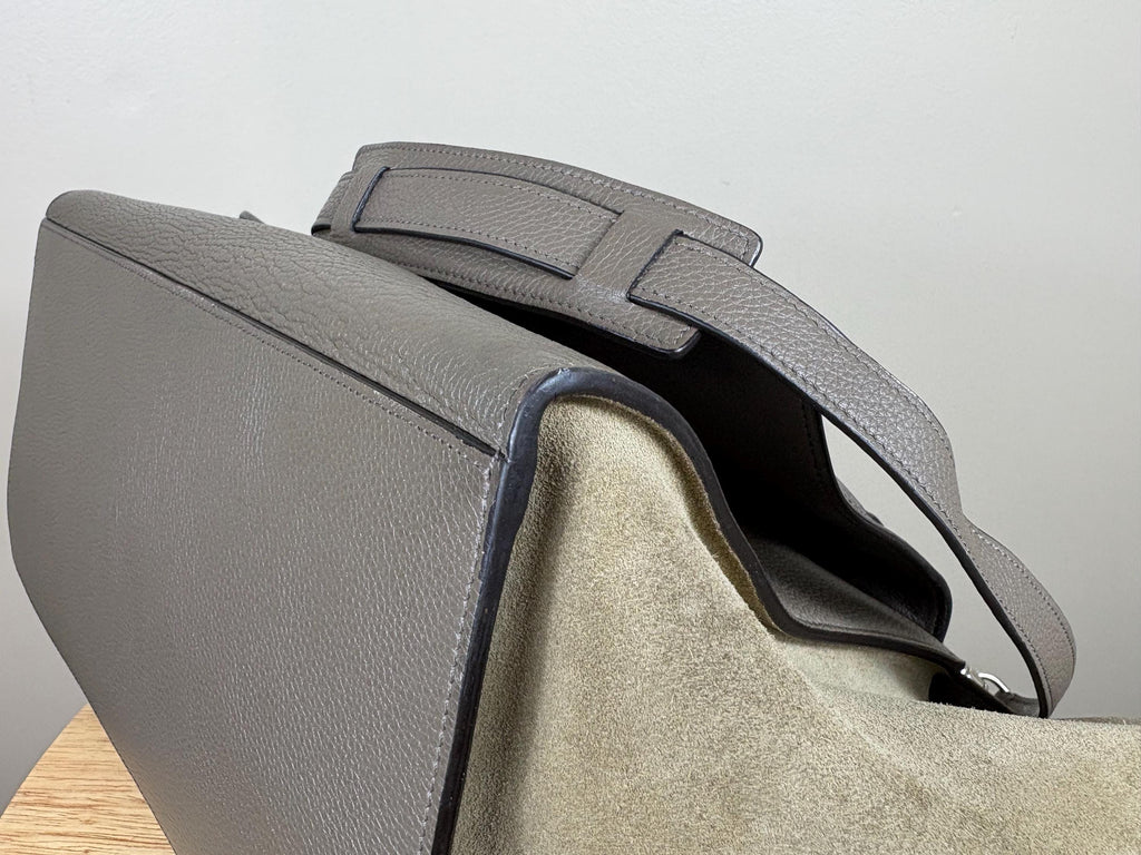 Authentic Celine Trapeze Leather Gray 2-Way Handbag Luggage