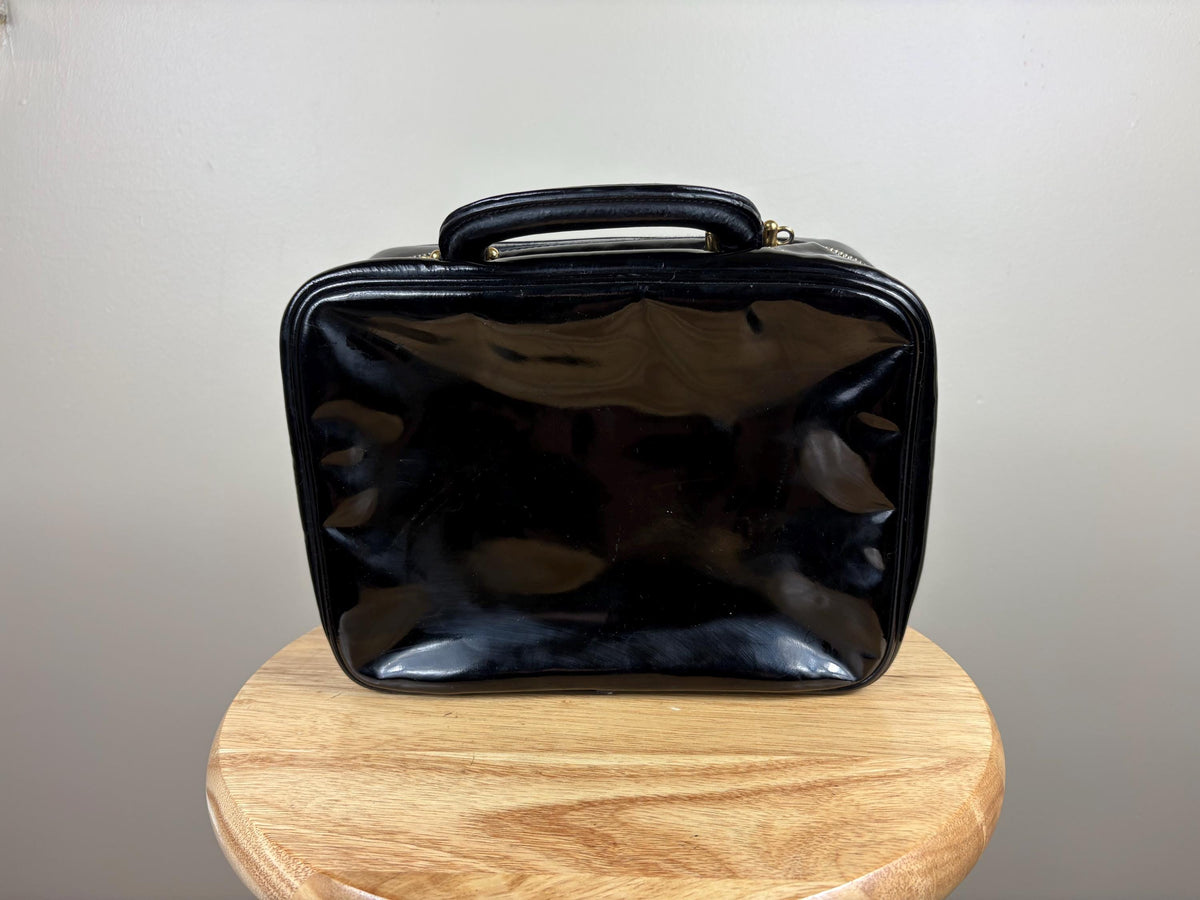 Authentic Chanel Vintage Patent Leather Black CC Vanity Case w/ COA