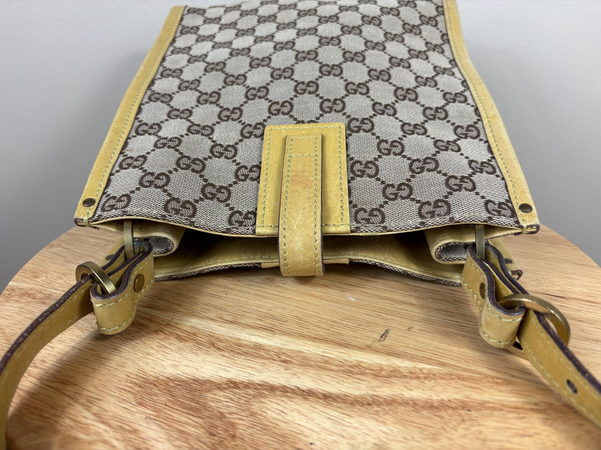 Authentic Gucci GG Cloth and Yellow Leather Shoulder Tote
