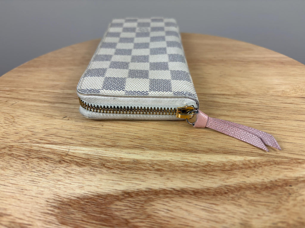 Authentic Louis Vuitton Damier Azur Clemence Zip Around Wallet w/ Pink Interior