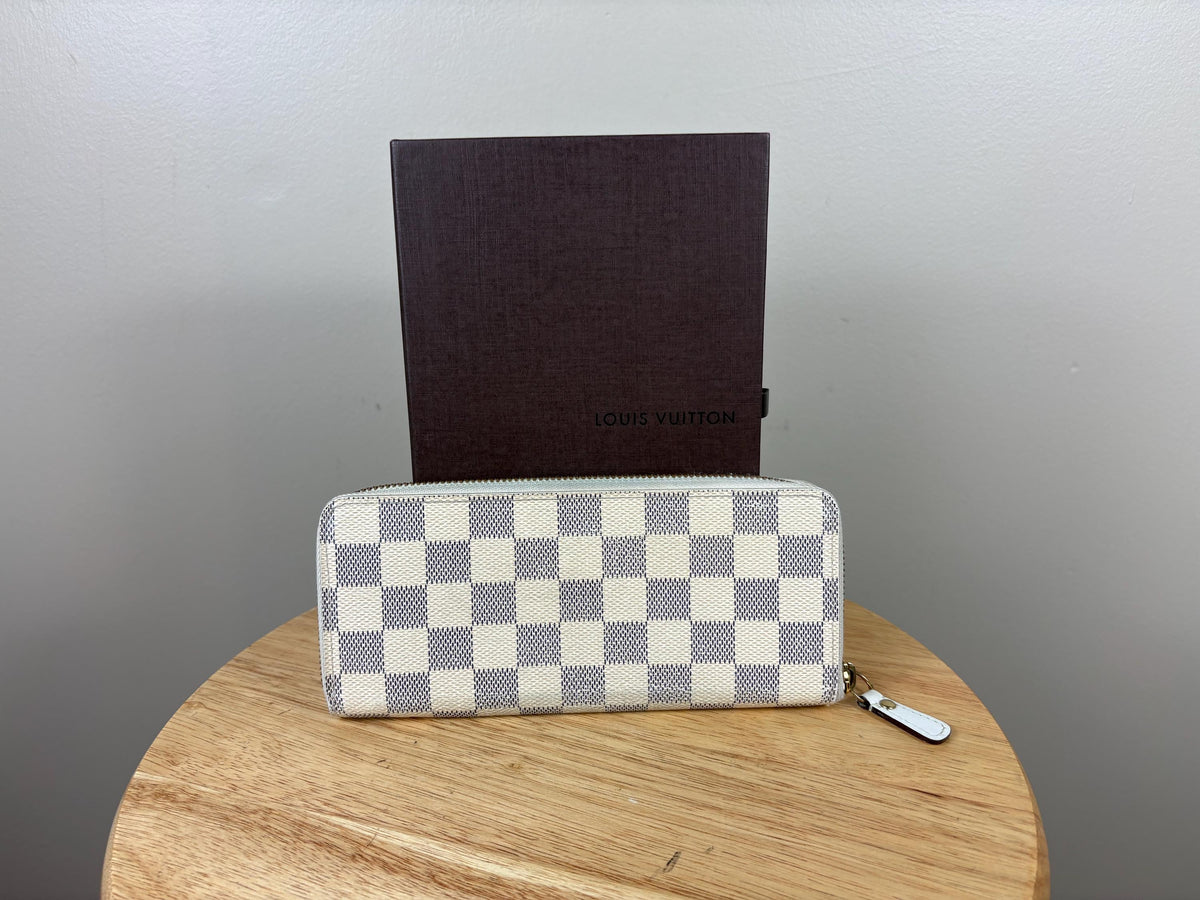 Authentic Louis Vuitton Damier Azur Clemence Zip Around Wallet w/ Pink Interior