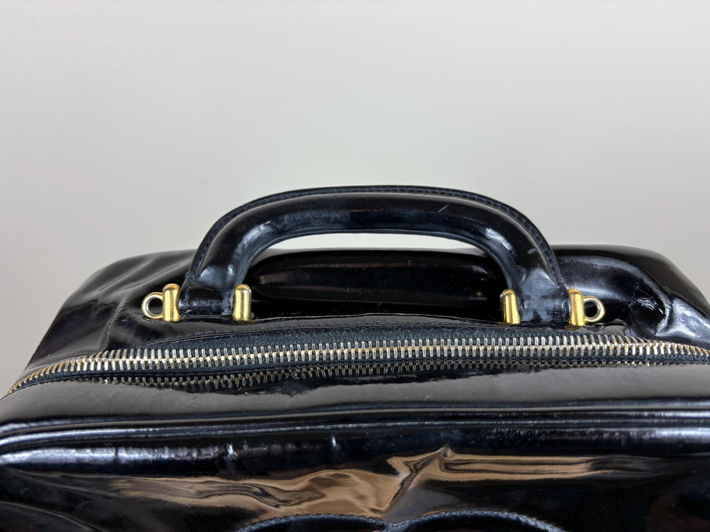 Authentic Chanel Vintage Patent Leather Black CC Vanity Case w/ COA