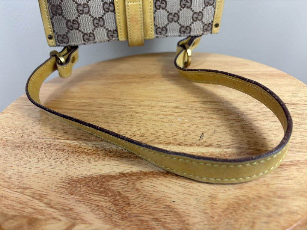 Authentic Gucci GG Cloth and Yellow Leather Shoulder Tote