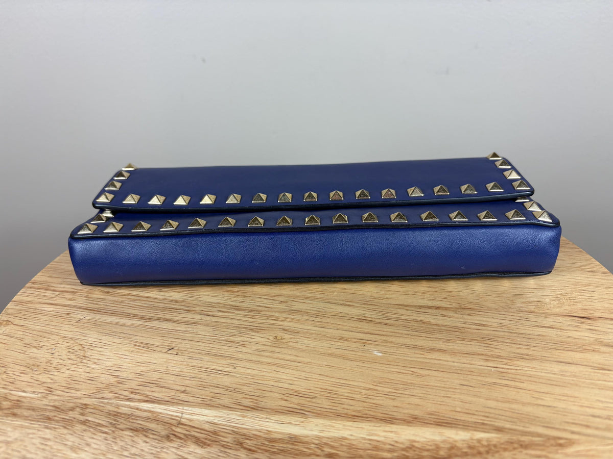 Authentic Valentino Rock Stud Blue Leather Clutch