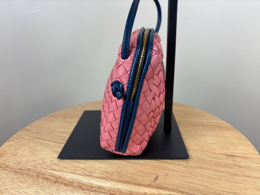 Authentic Bottega Veneta Blue and Pink Nodini Nappa Red Leather Crossbody Bag