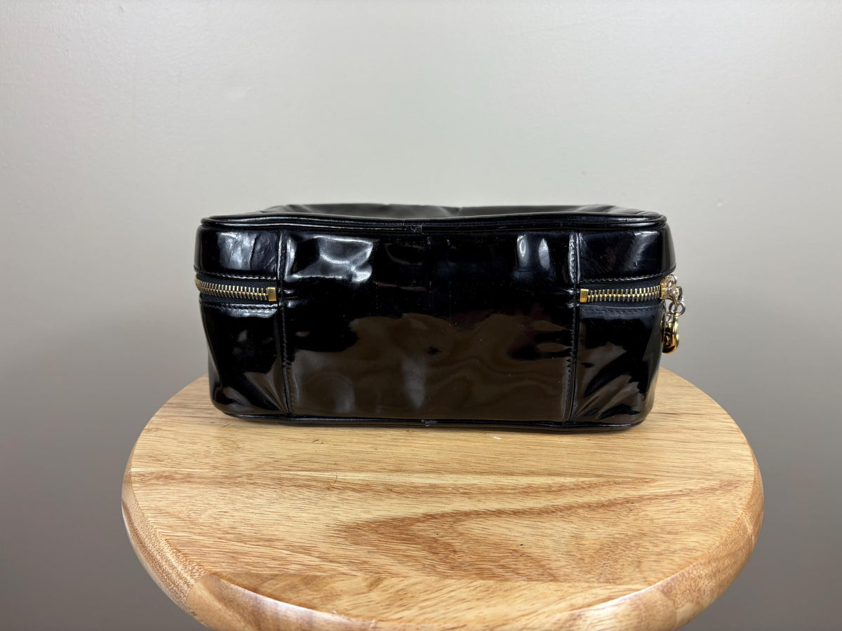 Authentic Chanel Vintage Patent Leather Black CC Vanity Case w/ COA