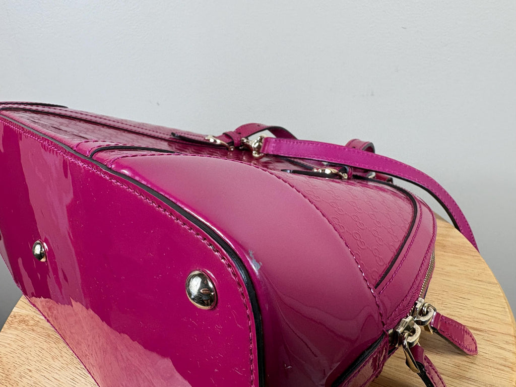 Authentic Gucci Hot Pink Small Microguccissima Patent Nice Dome 2-Way Bag