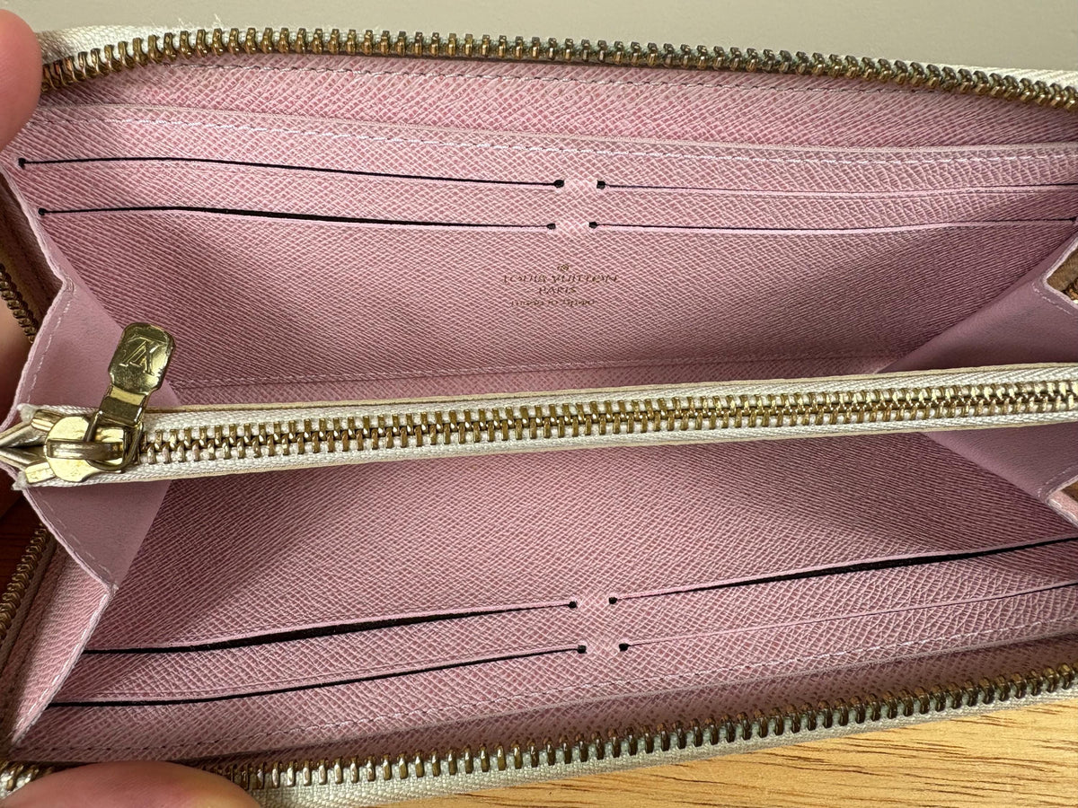Authentic Louis Vuitton Damier Azur Clemence Zip Around Wallet w/ Pink Interior