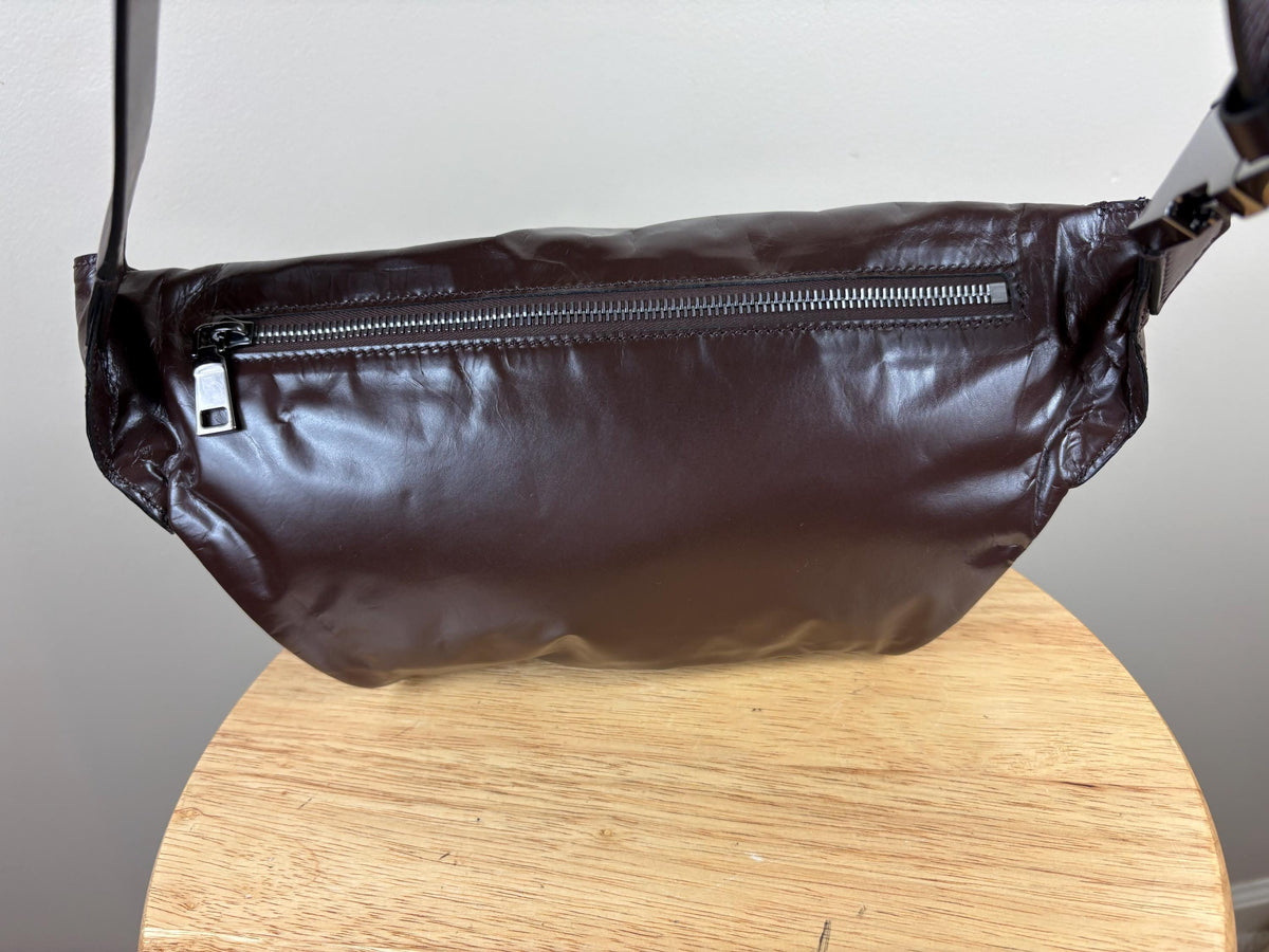 Authentic Valentino Garavani VLNT Brown Calfskin Leather Belt Bag