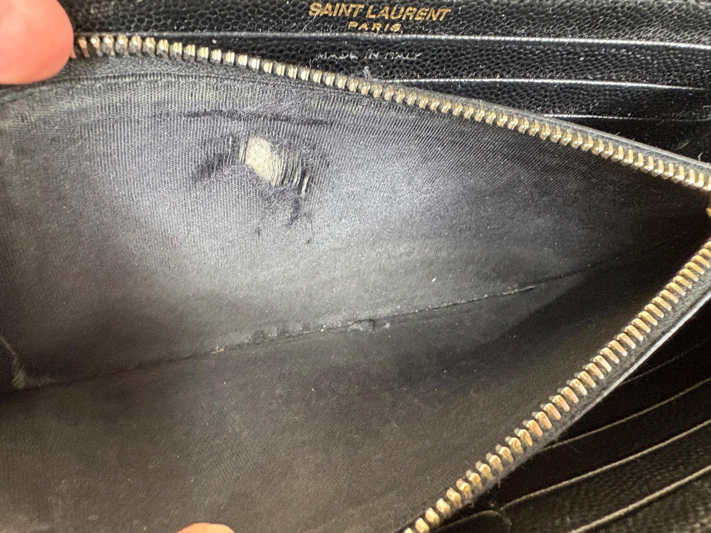 Authentic Saint Laurent YSL Black Leather Zippy Wallet w/ Gold Hardware