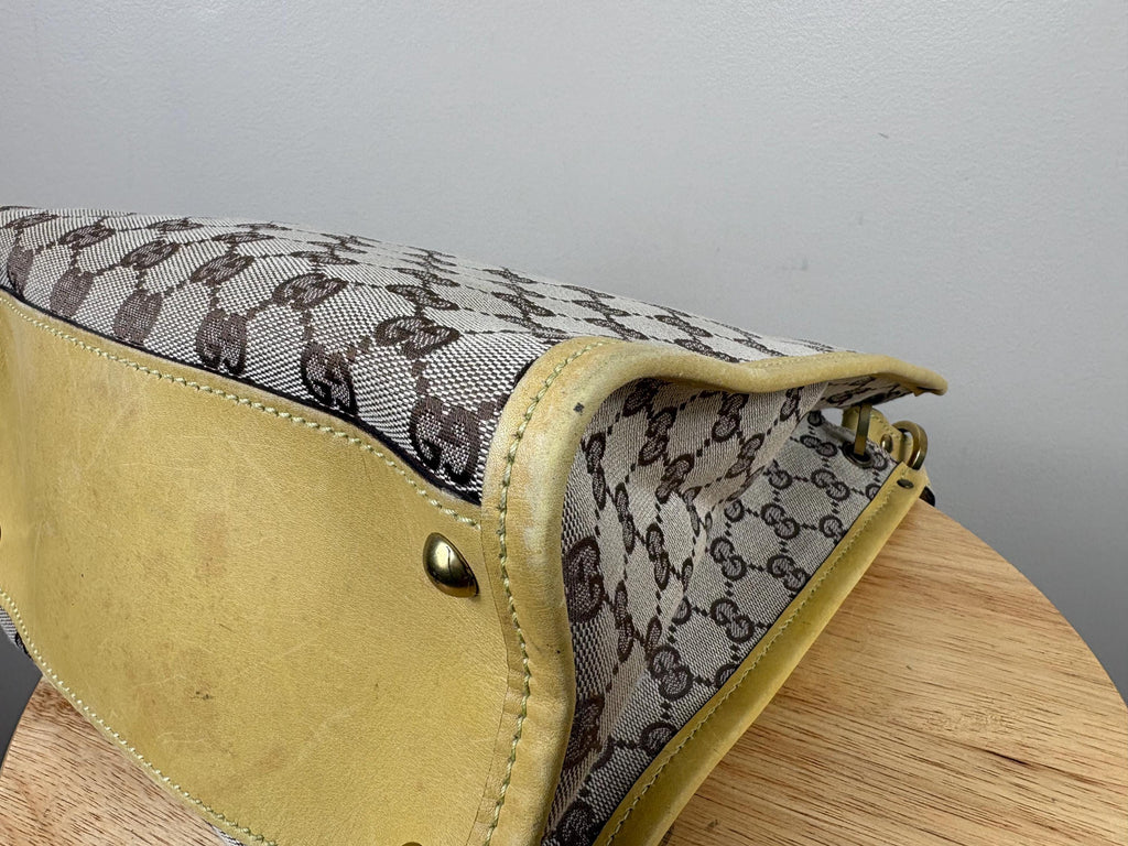 Authentic Gucci GG Cloth and Yellow Leather Shoulder Tote
