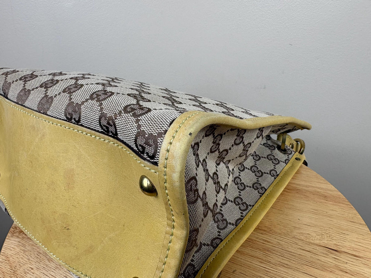Authentic Gucci GG Cloth and Yellow Leather Shoulder Tote