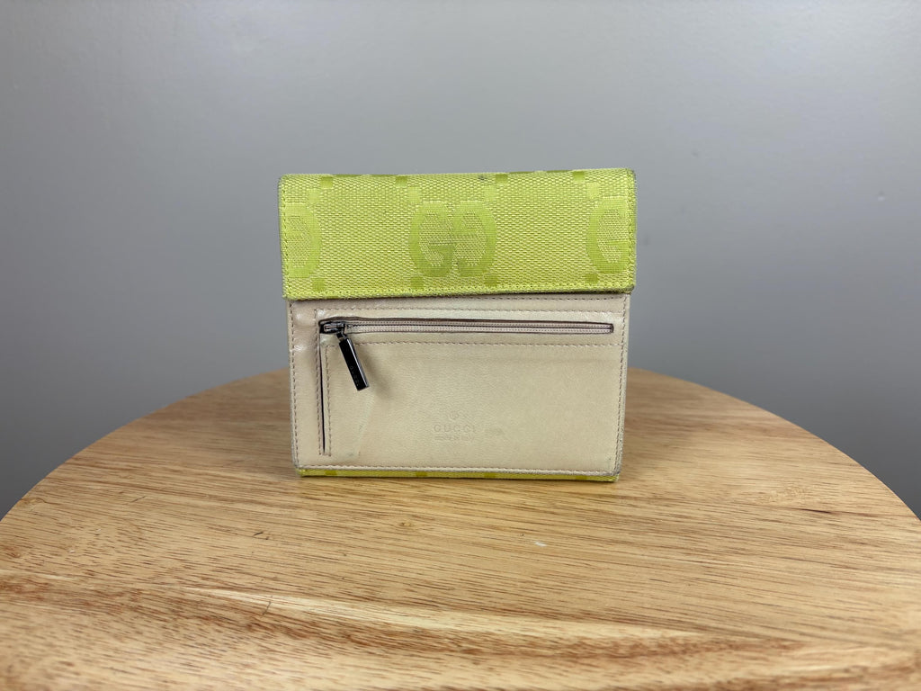 Authentic Gucci Compact Neon Beige Wallet GG