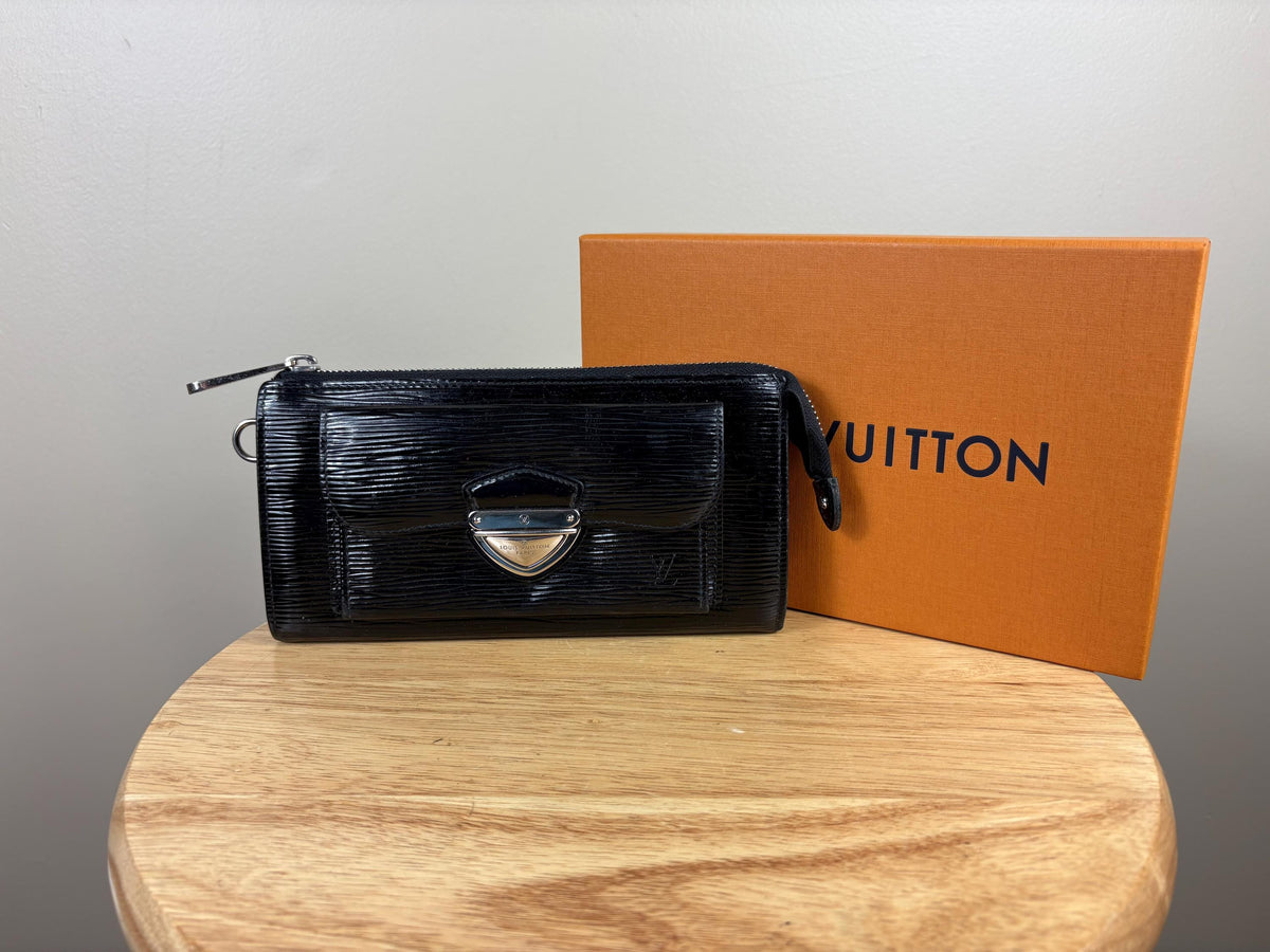 Authentic Louis Vuitton Black Epi Astrid Zippy Wallet/Clutch w/ Box