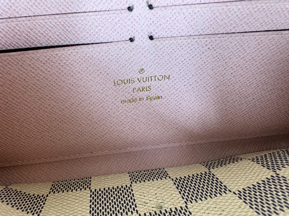 Authentic Louis Vuitton Damier Azur Clemence Zip Around Wallet w/ Pink Interior